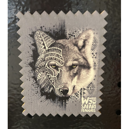 Magnet bois Made in france loup en forme de timbre