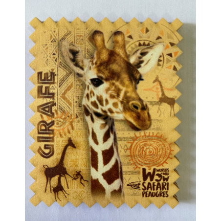 Magnet bois Made in france girafe en forme de timbre