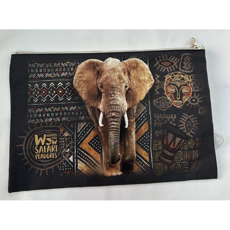 Trousse plate éléphant en toile made in france